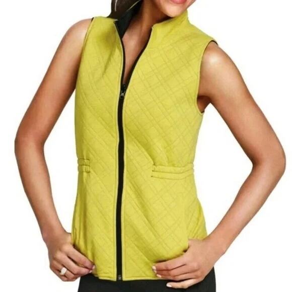 CAbi Women's Reversible Yellow Black Quilted Vest Full Zip Up Size Medium Cute! - Picture 5 of 8